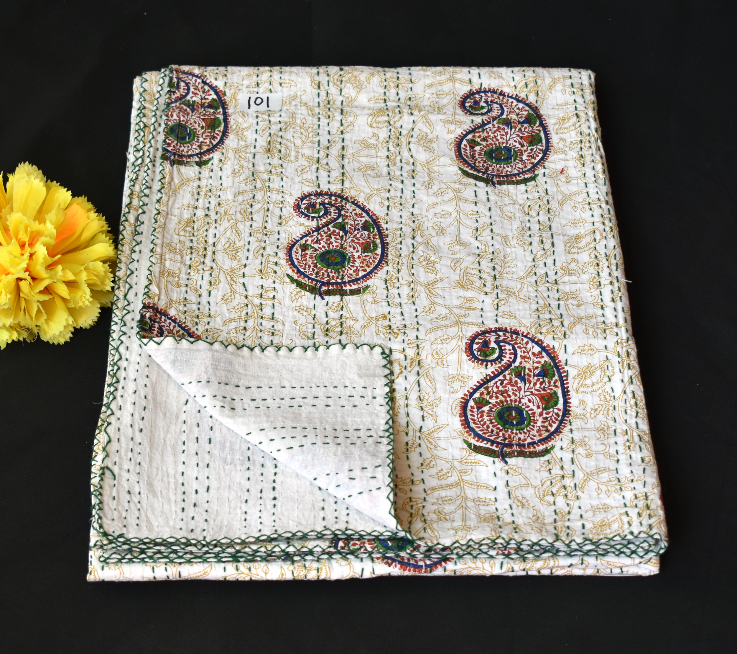 100% Cotton Hand Block Kantha Quilt