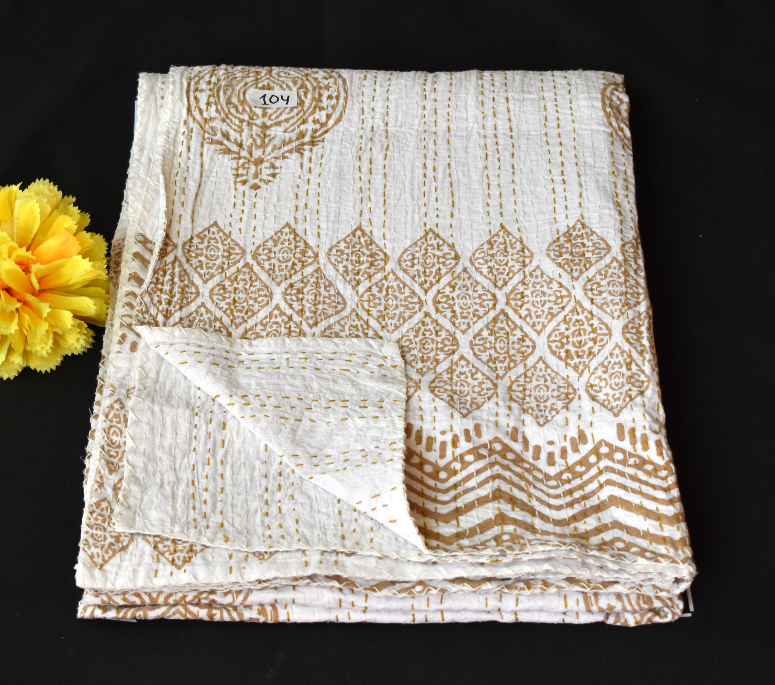 100% Cotton Hand Block Kantha Quilt