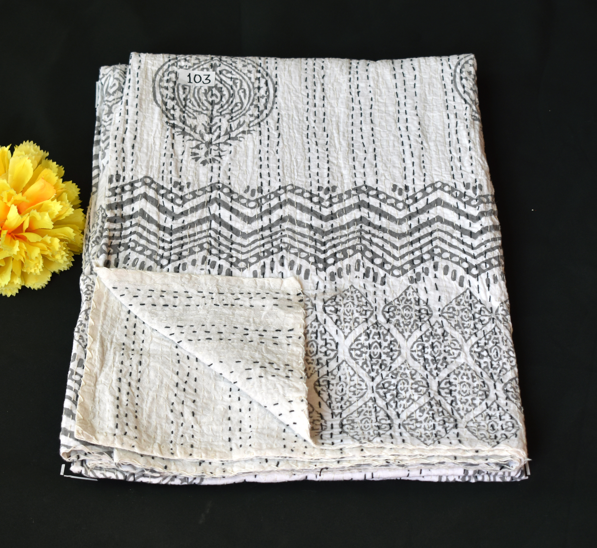 100% Cotton Hand Block Kantha Quilt
