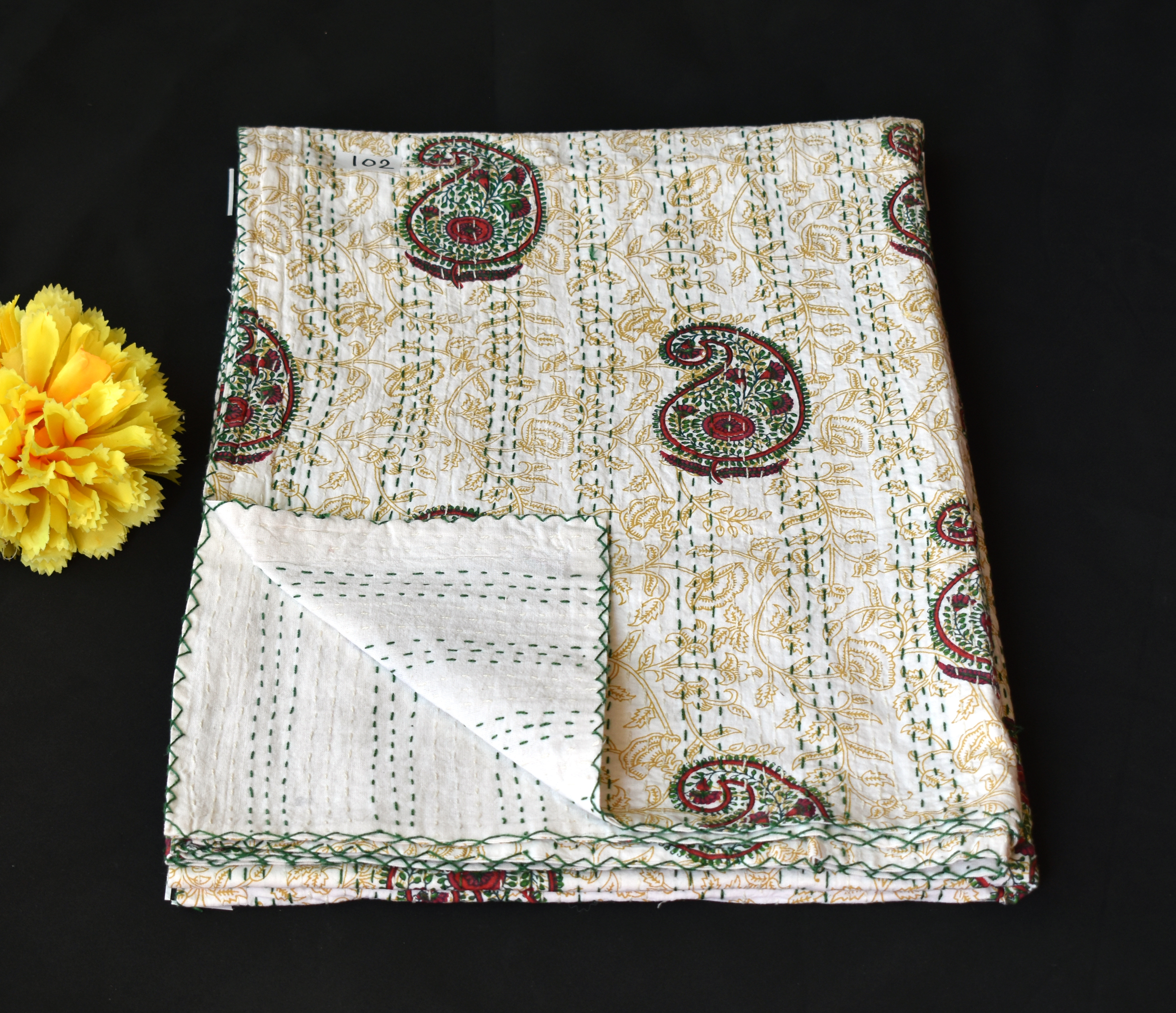 100% Cotton Hand Block Kantha Quilt