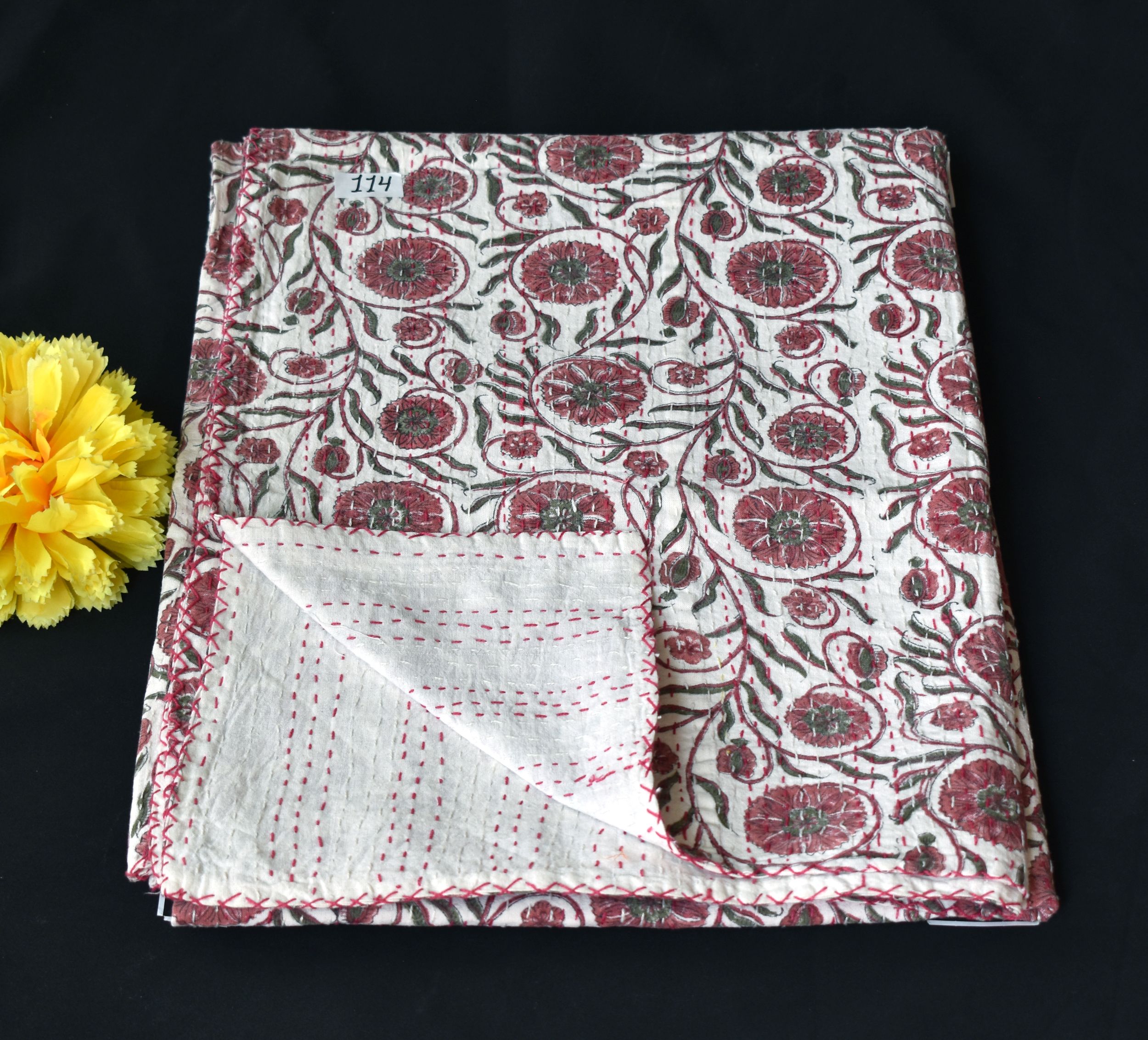 100% Cotton Kantha Quilt Hand Block Bed Cover