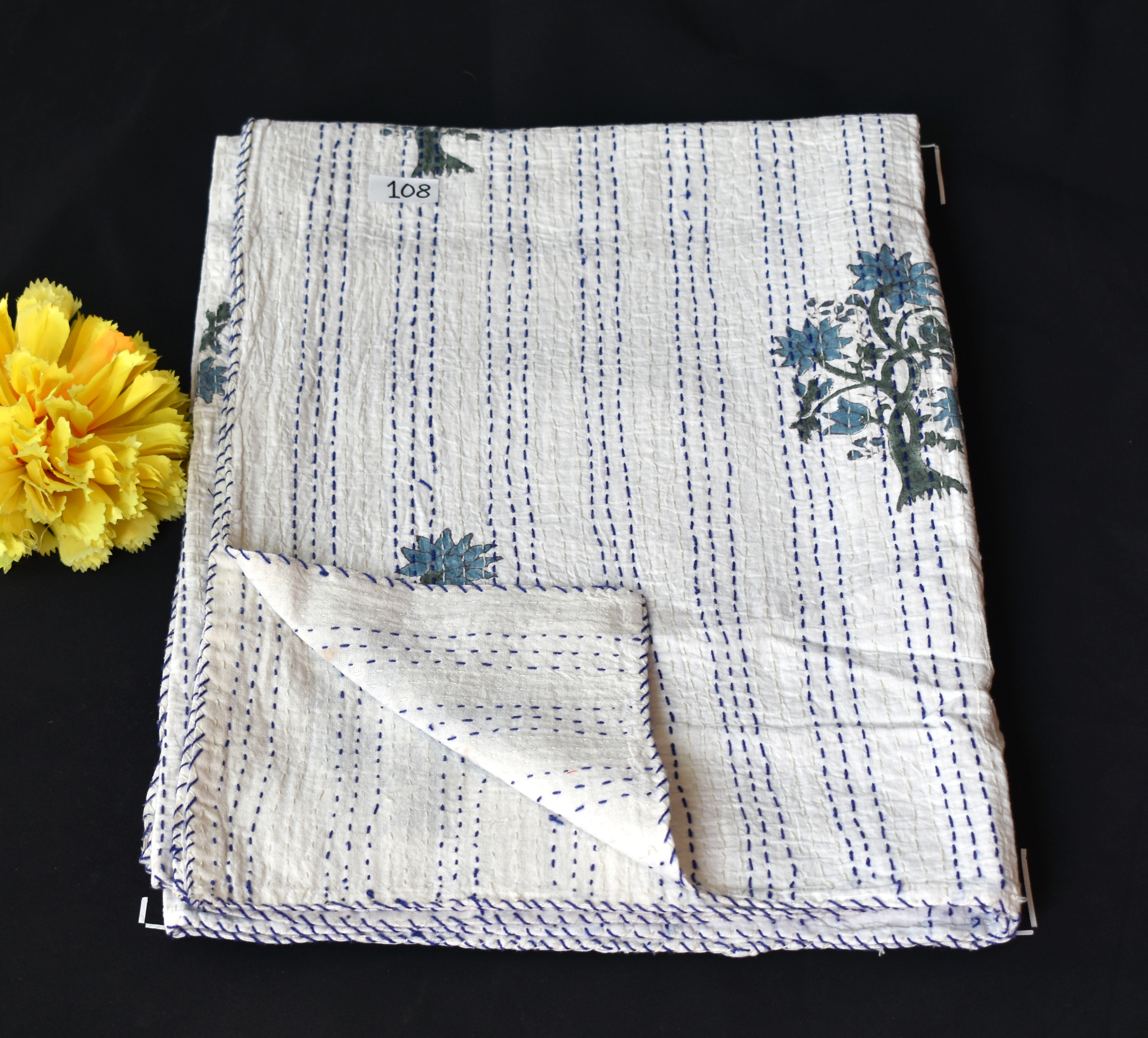 100% Cotton Kantha Quilt Hand Block Bed Cover