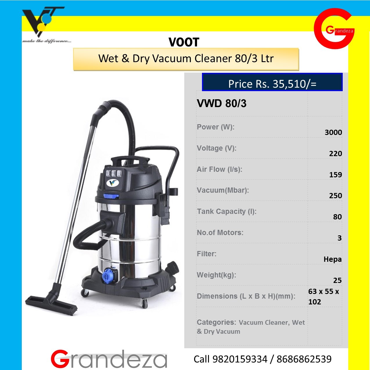Voot 80 Ltrs Wet N Dry Vacuum Cleaner