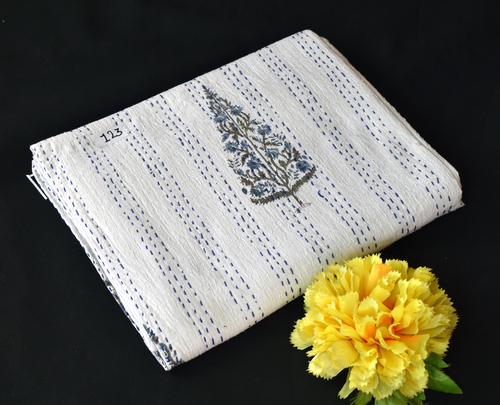 100% कॉटन हैंड ब्लॉक कांथा क्विल्ट बेडशीट