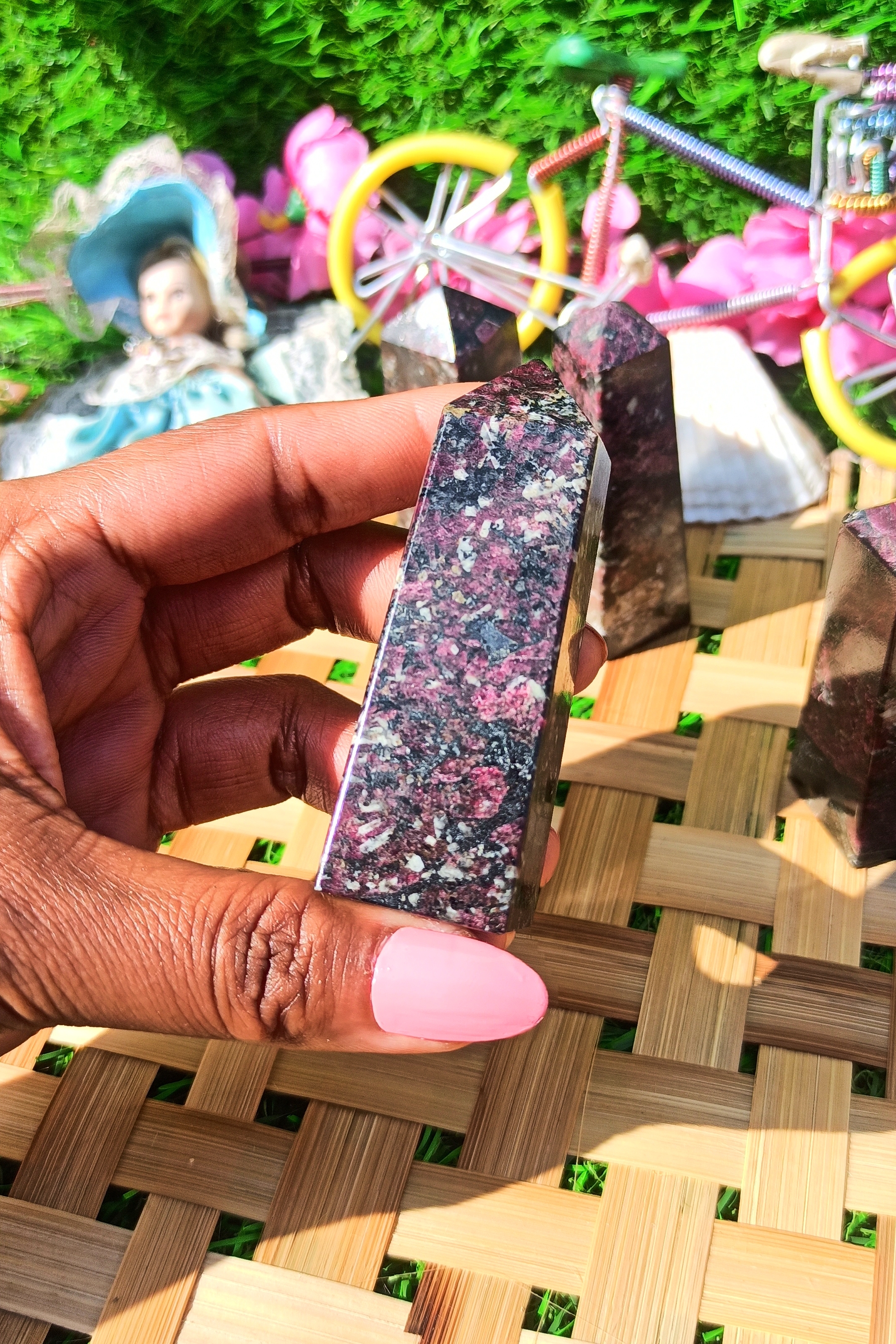 Eudialyte Tower Obelisk - 3 To 3.5 Inch, Purple Gemstone | Handmade, Polished, Durable, Easy To Clean, Feng Shui Inspired, Healing And Meditation Decor