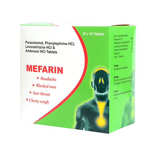 पेरासिटामोल फेनिलफ्राइन एचसीएल लेवोसेटिरिज़िन एचसीएल और एम्ब्रोक्सोल एचसीएल टैबलेट सामान्य दवाएं