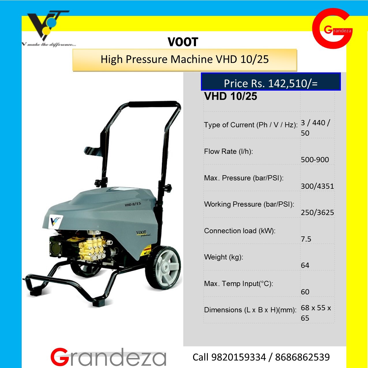 Voot Vhd 10/25 Classic High Pressure Washer Cold Water Cleaning