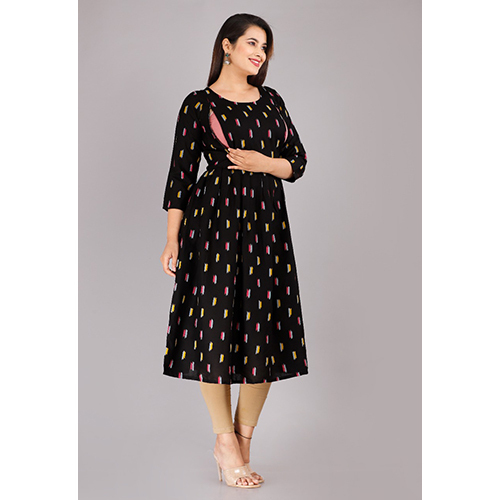 Ladies Maternity Kurti - 100% Cotton, Customized Sizes Available, Stylish Black Color | Washable, Comfortable, A-Line Silhouette