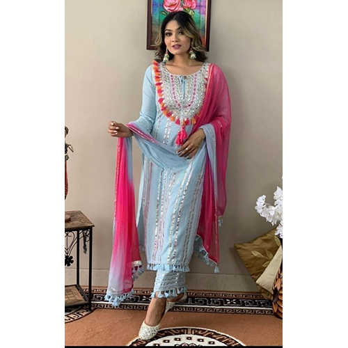 Different Available Women Fit And Flare Kurti And Dupatta Set