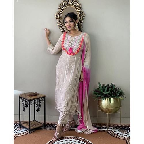 Different Available Women Fit And Flare Kurti And Dupatta Set