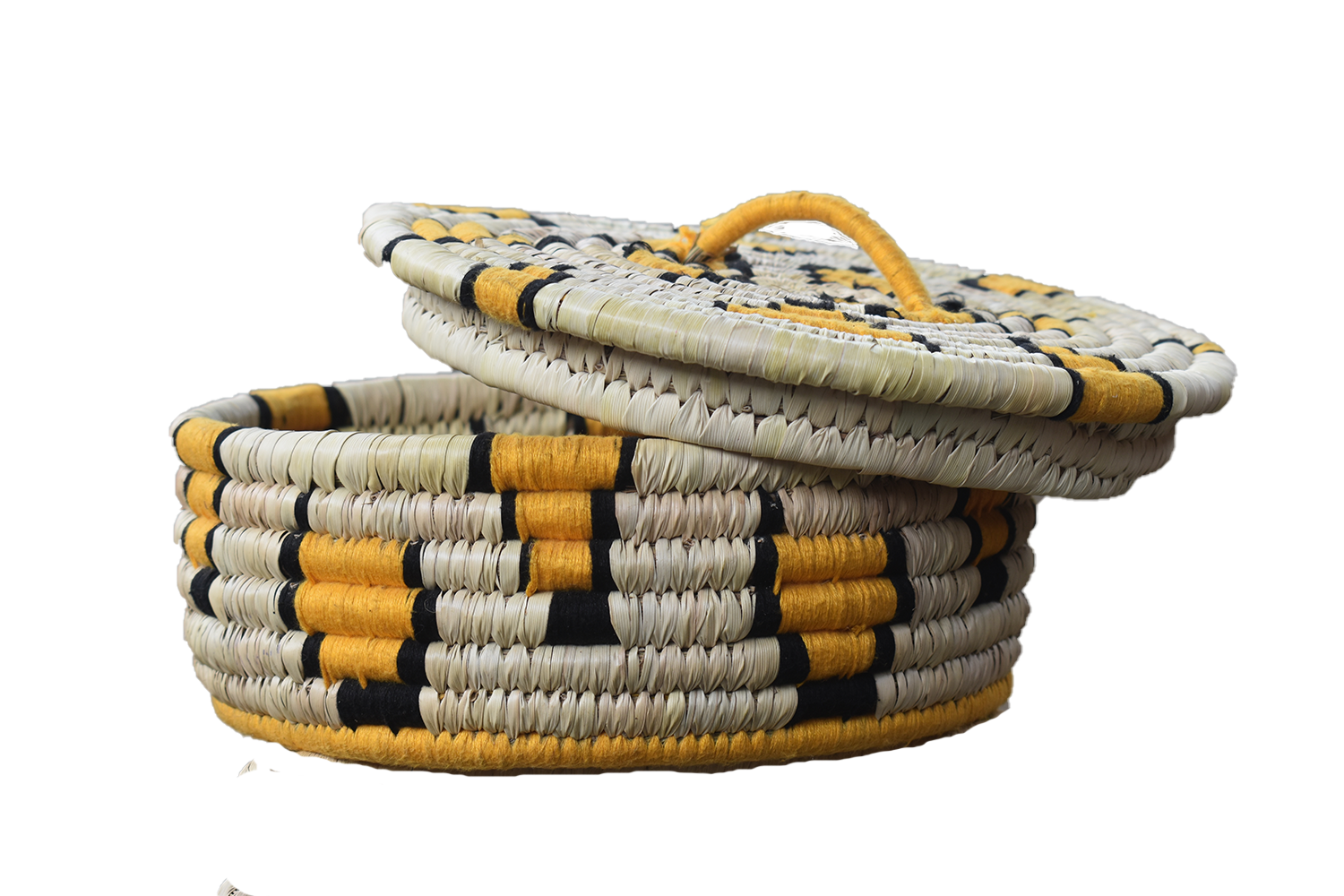 Sabai Grass Decorative Chapati Box - 8 Inch Round, Natural Yellow Wicker Container With Intricate Handwoven Patterns For Stylish Food Storage