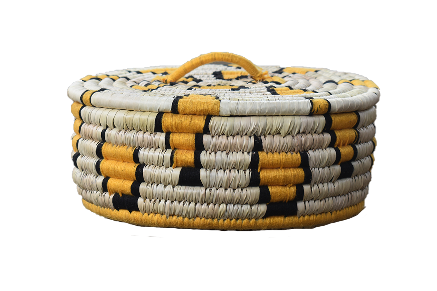 Sabai Grass Decorative Chapati Box - 8 Inch Round, Natural Yellow Wicker Container With Intricate Handwoven Patterns For Stylish Food Storage