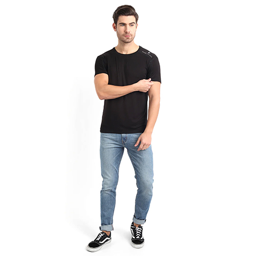 Spring Bamboo Fabric Men Black T Shirt