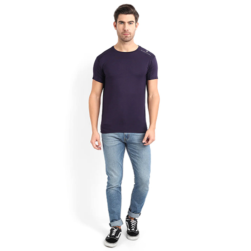 Bamboo Cotton Blend Men's Short Sleeve Navy T-Shirt - Lightweight, Breathable, Relaxed Fit for All Seasons, Quick Dry and Wrinkle Resistant