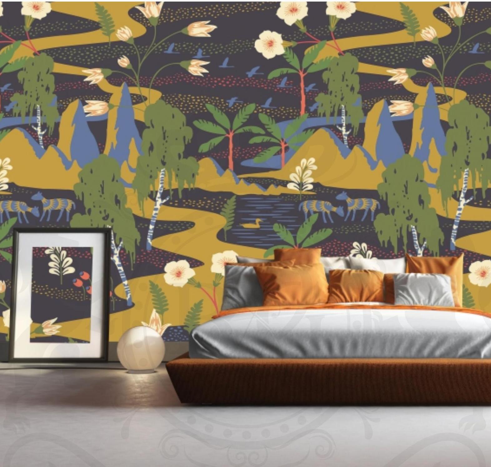 Modern Art Customised Wallpaper - Digital Printed, Customised Size | Available In 9 Paper Qualities, Suitable For Residential & Commercial Use