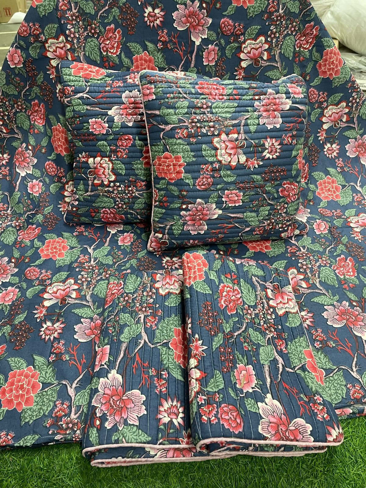 Anokhi Bed Cover - Cotton Quilted Material, Includes 2 Quilted Pillow Covers, Soft Finish For Comfortable Sleep