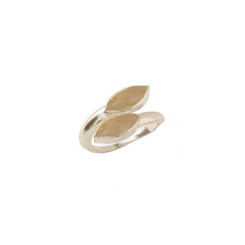 Golden Rutile Gemstone Marquise Shape Gold Vermeil Bezel Set Ring Size: 6x8mm