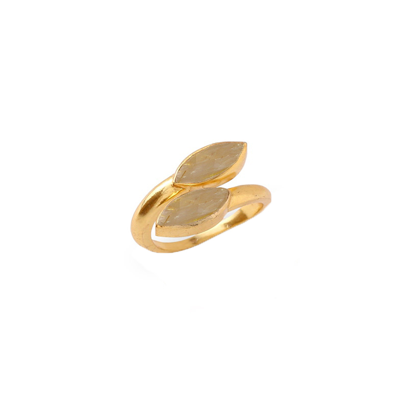 Golden Rutile Gemstone Marquise Shape Gold Vermeil Bezel Set Ring Size: 6x8mm