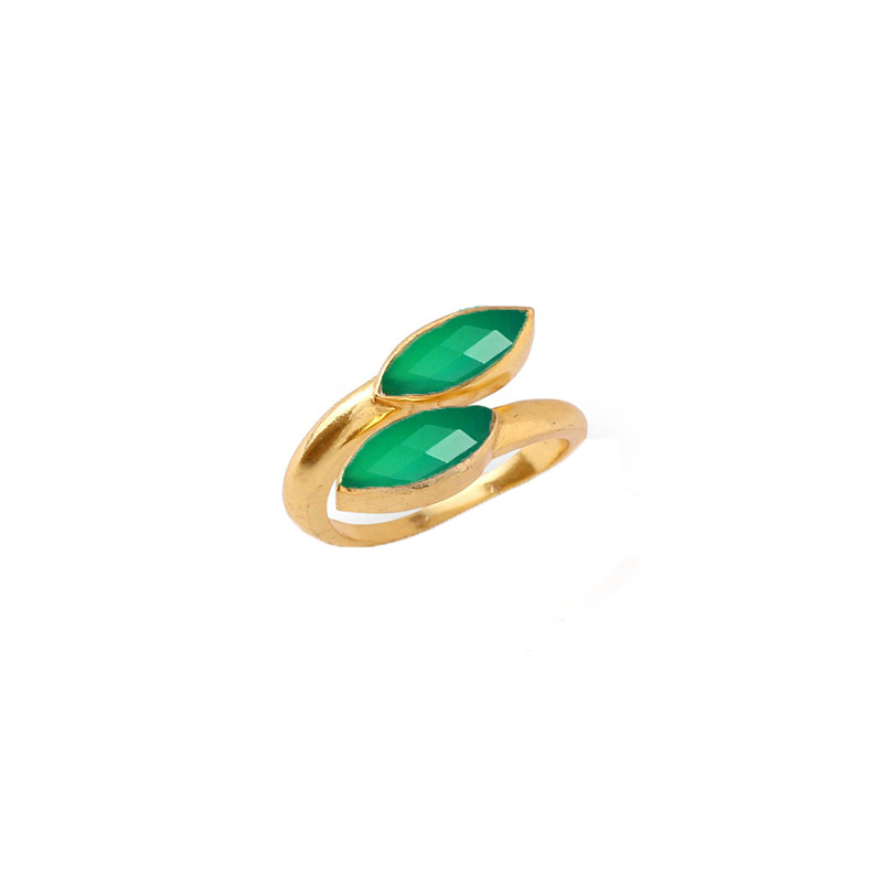 Green Onyx Gemstone Marquise Shape Gold Vermeil Bezel Set Ring Size: 6x8mm