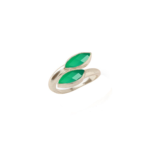 Green Onyx Gemstone Marquise Shape Gold Vermeil Bezel Set Ring Size: 6x8mm