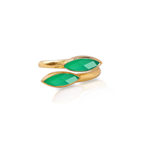 Green Onyx Gemstone Marquise Shape Gold Vermeil Bezel Set Ring Size: 6x8mm