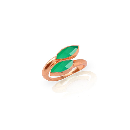 Green Onyx Gemstone Marquise Shape Gold Vermeil Bezel Set Ring Size: 6x8mm