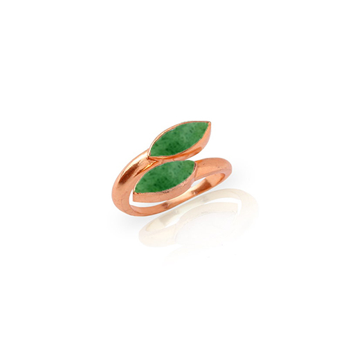 Green Strawberry Quartz Gemstone Marquise Shape Gold Vermeil Bezel Set Ring Size: 6x8mm
