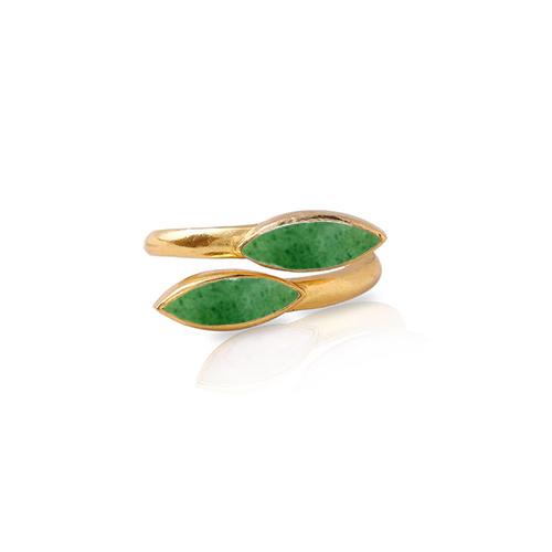 Green Strawberry Quartz Gemstone Marquise Shape Gold Vermeil Bezel Set Ring Size: 6x8mm