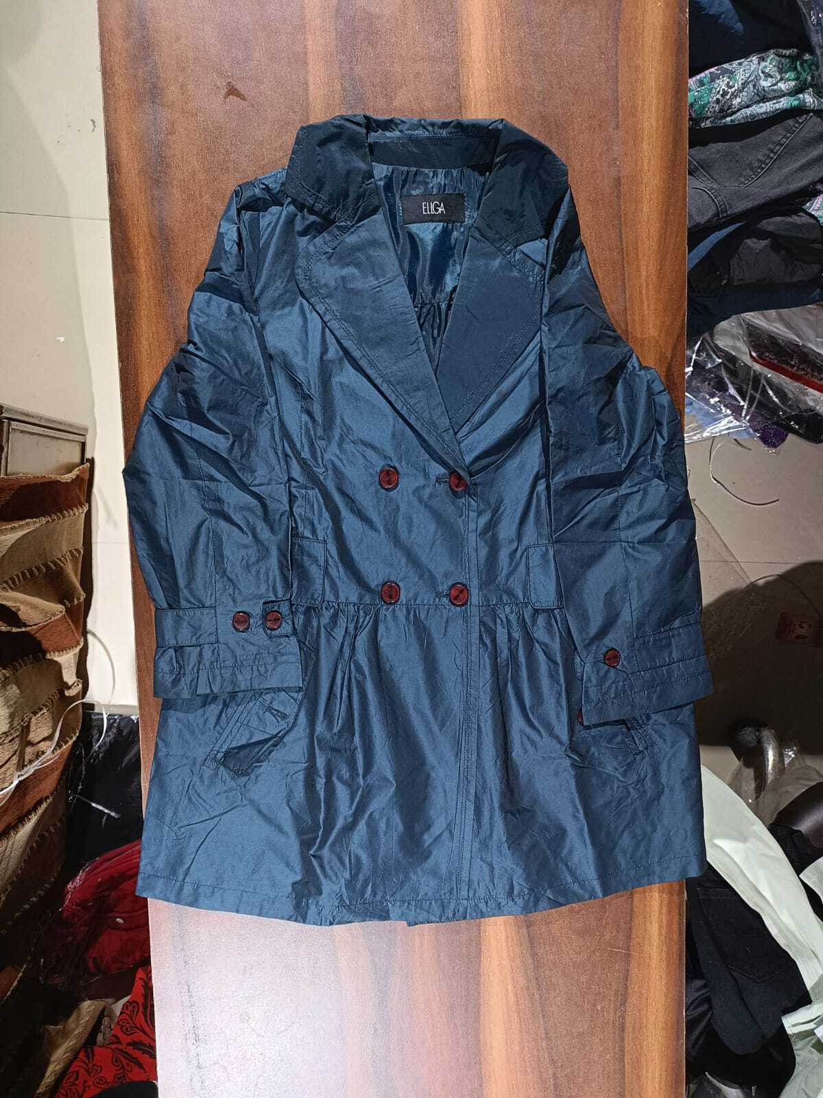 Imported Second Hand Onetime Used Ladies/women Trench Coat - Cotton Blend, Size M, Beige, Knee-length | Double-breasted, Elegant Style, Water Resistant, Two Side Pockets, Long Sleeves, Warmth Comfort