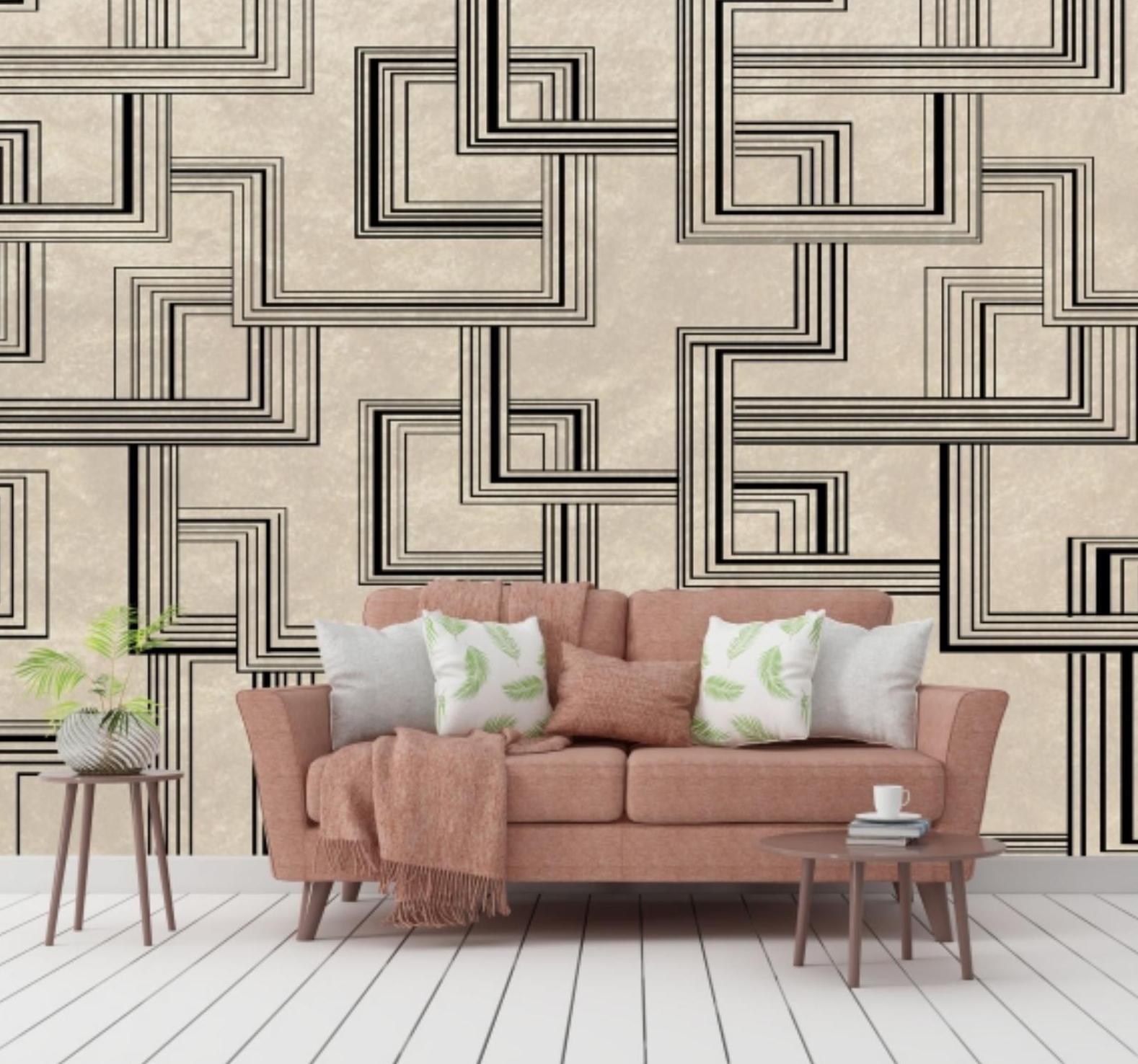 Geometrical Pattern Customised Wallpaper - 9 Paper Qualities, Custom Size, Brown And Gold Design | Modern Style For Residential And Commercial Use