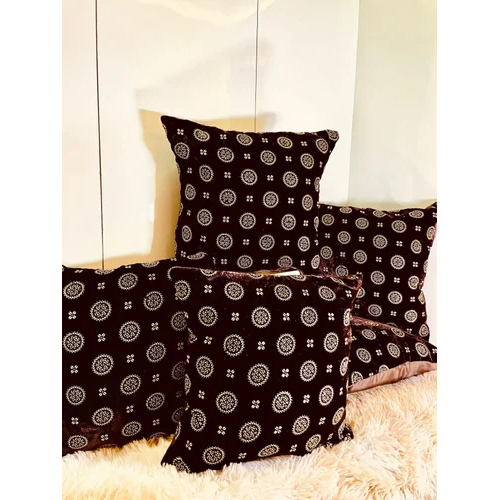 Keara Velvet Cushion Cover - Plush Velvet, Square Shape, Red Color | Embroidered Pattern, Plain Style, No Zipper