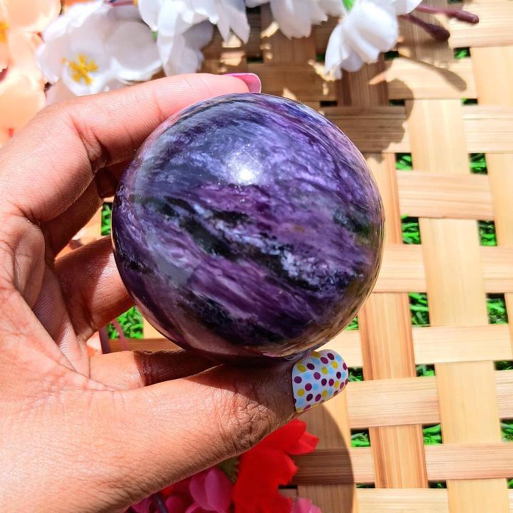 Charoite Sphere - 3 To 3.5 Inch Purple Natural Stone, Top Grade Healing Crystal For Home Decor And Meditation
