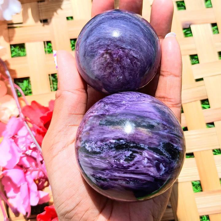 Charoite Sphere - 3 To 3.5 Inch Purple Natural Stone, Top Grade Healing Crystal For Home Decor And Meditation