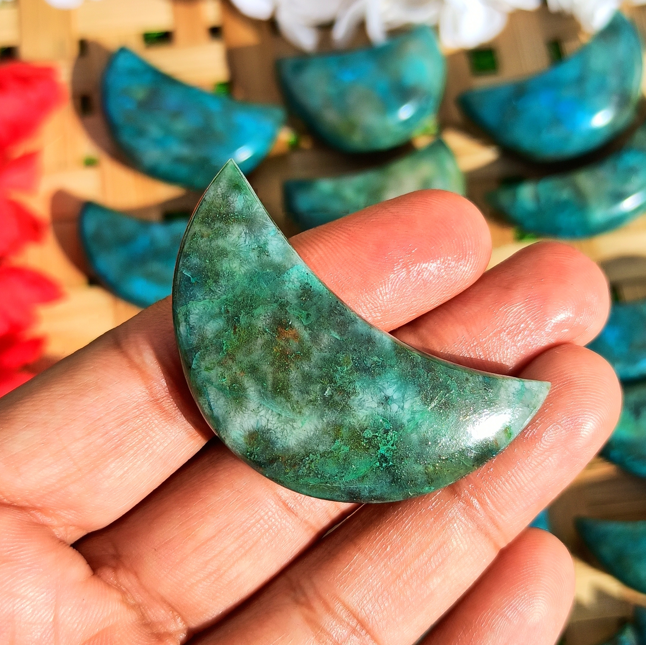 Chrysocolla Crescent Moons Grade: Top