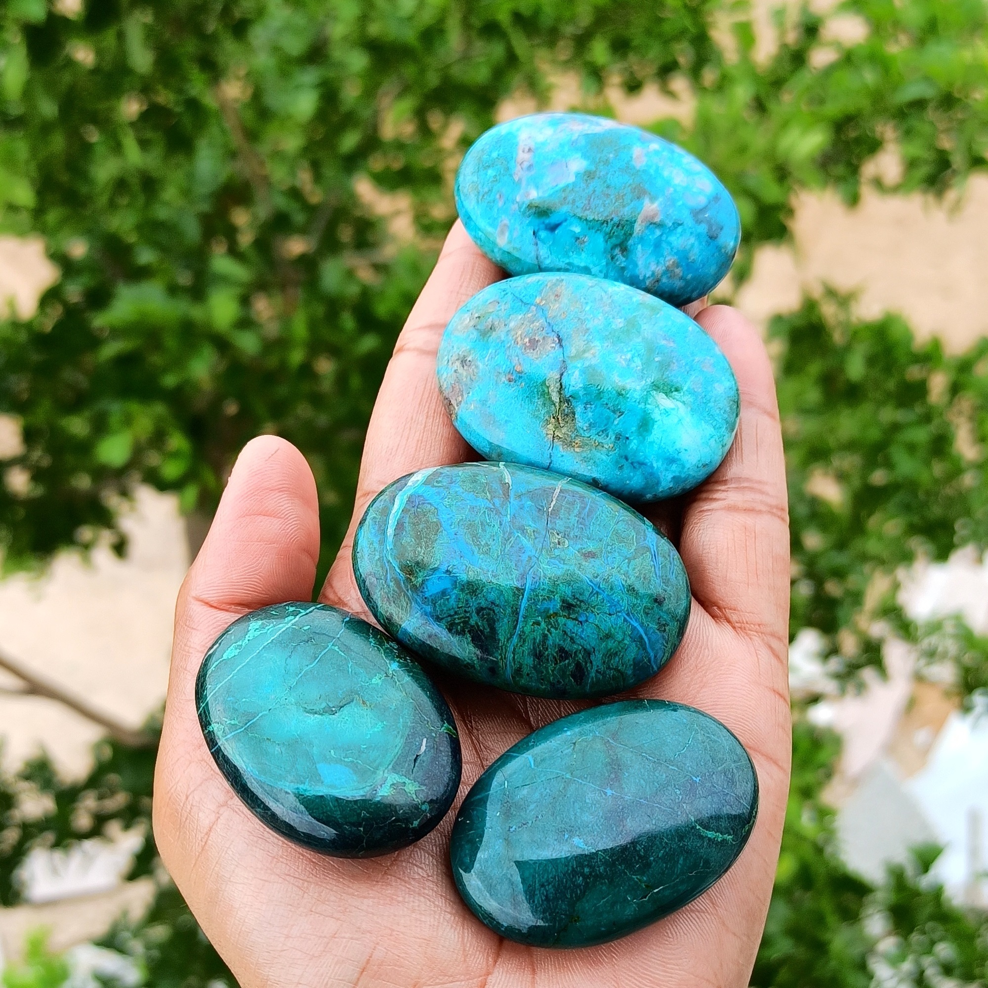 Chrysocolla Palmstone - 30 To 35 Mm Size, Blue Natural Gemstone, Healing Crystal For Meditation And Home Decor