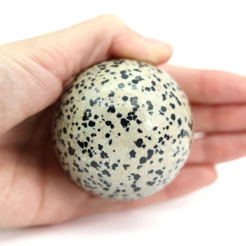 Dalmatian Jasper Sphere - 3 To 3.5 Inch Natural Gemstone, White And Black Polished Stone For Healing And Home Decor
