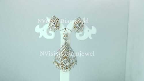 Yellow Gold Natural Round And Emerald Solitaire Look Diamond Pendant Set Diamond Carat Weight: 4.37Ct Carat
