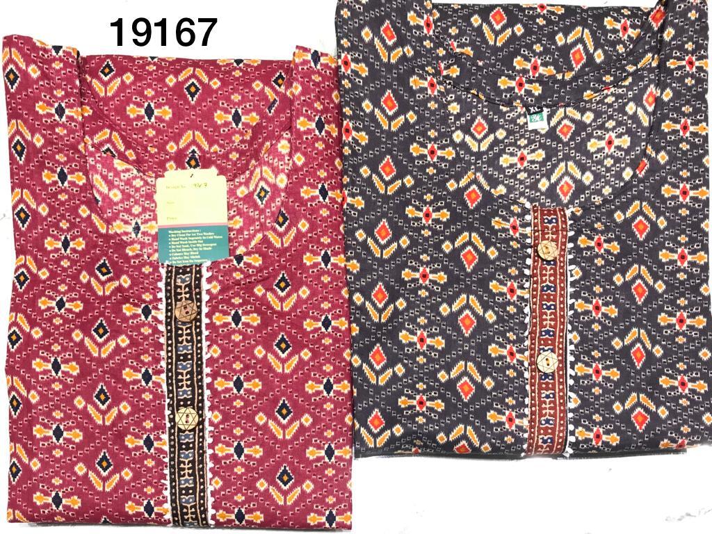 Straight Kurti - Cotton, Size M To Xxl | Printed Patoda Design, Round Neck, 3/4th Sleeve, Long Length, Casual & Ethnic Wear In Marun, C Green, Black