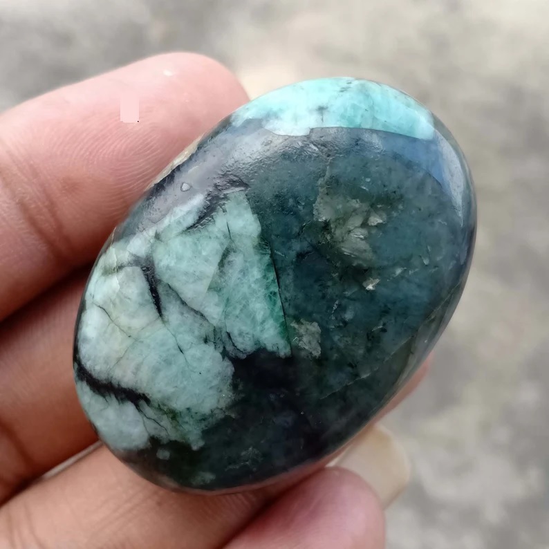 Emerald Palmstone - Natural Black Green Gemstone, 30 To 35 Mm Size | Top Grade, Healing Crystal For Home Decor & Meditation