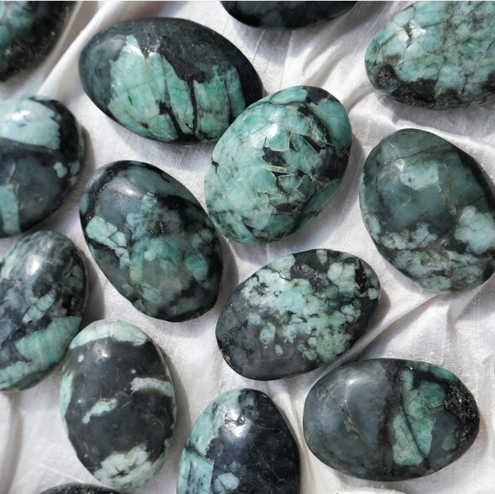 Emerald Palmstone - Natural Black Green Gemstone, 30 To 35 Mm Size | Top Grade, Healing Crystal For Home Decor & Meditation