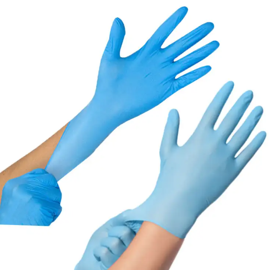 Nitrile Examination Gloves - 9 Inches, Blue, Powder-free | Durable, Textured, Beaded Cuff, Chemical Resistant, 5-year Shelf Life, Economical