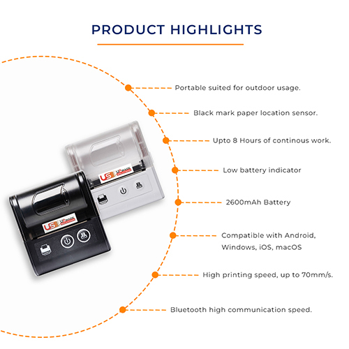 Thermal Receipt Usb Printer Usb With 2600mah Battery Size: Different Available