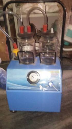 Suction Machine 1/4 Hp - Mild Steel, Two 2.0 Litre Polycarbonate Bottles, Blue, -760a 10 Mm Hg Vacuum | Durable, Mobile Design, High-powered Performance