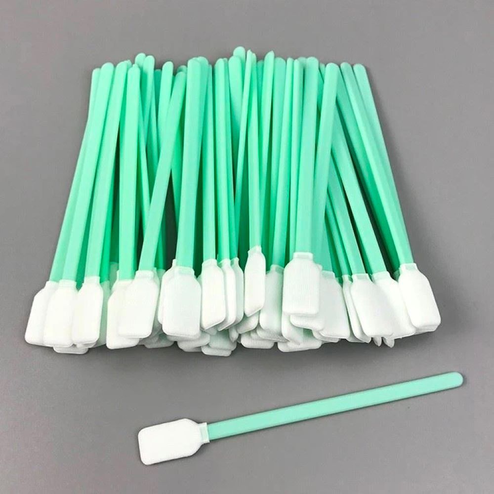 Cleaning Swab - Cloth, Sponge, And Foam-tipped, Standard Size, Green & White | Esd Safe, Dust-free For Static-proof Environments, 100pcs Per Pack