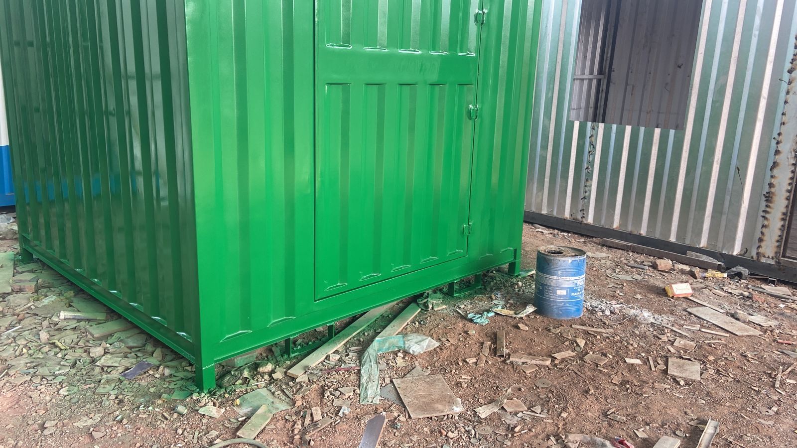 Container House - Steel, Variable Dimensions, Green Color | Single Door, Gabled Roof, Ideal For Temporary Office, Storage, Or Living Space