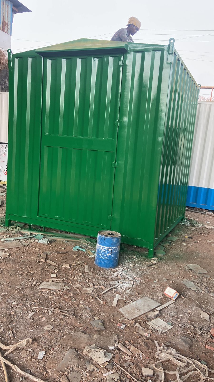Container House - Steel, Variable Dimensions, Green Color | Single Door, Gabled Roof, Ideal For Temporary Office, Storage, Or Living Space