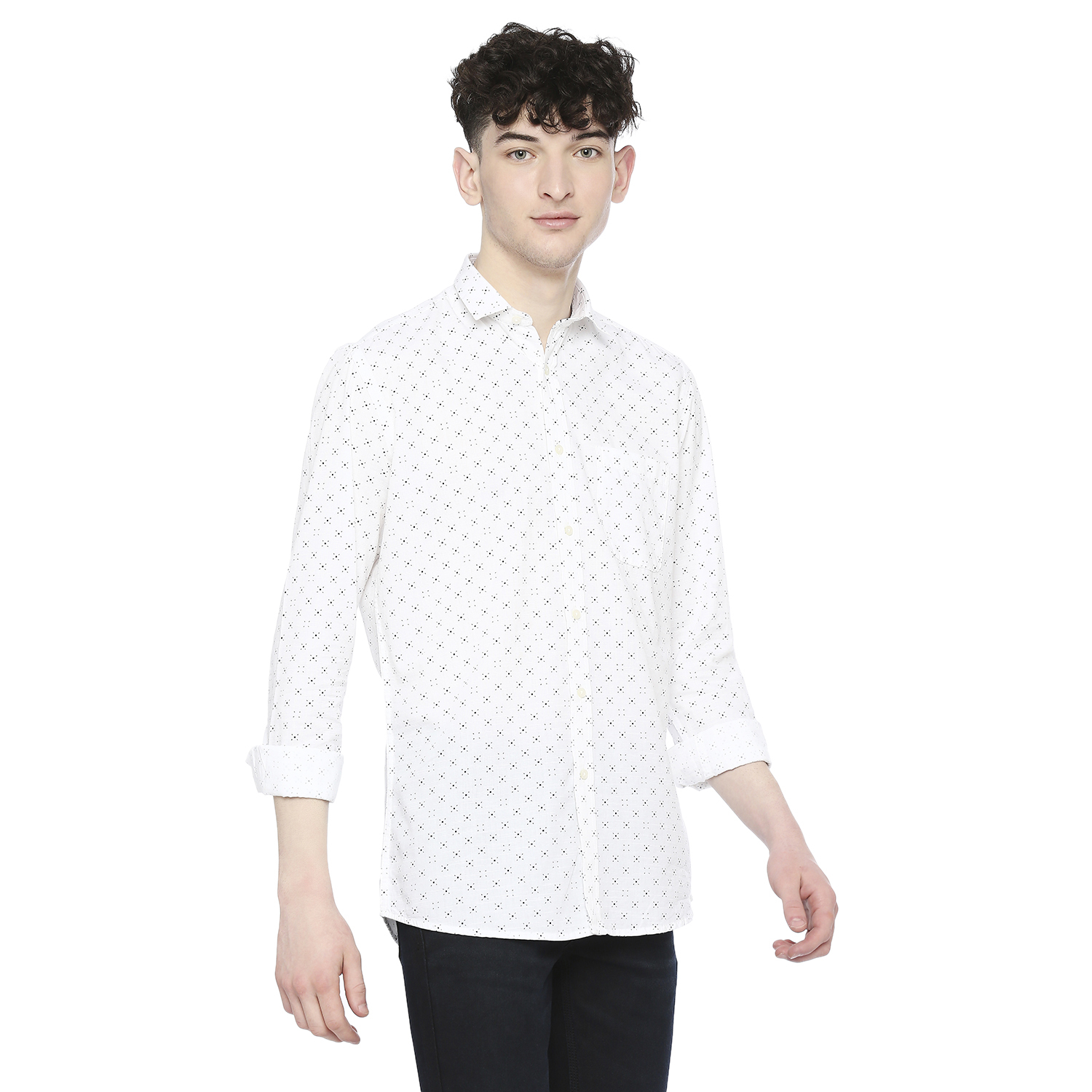 Integriti Printed White Shirt - Cotton Blend, All Size | Beaded Closure, Washable, Suitable For All Seasons