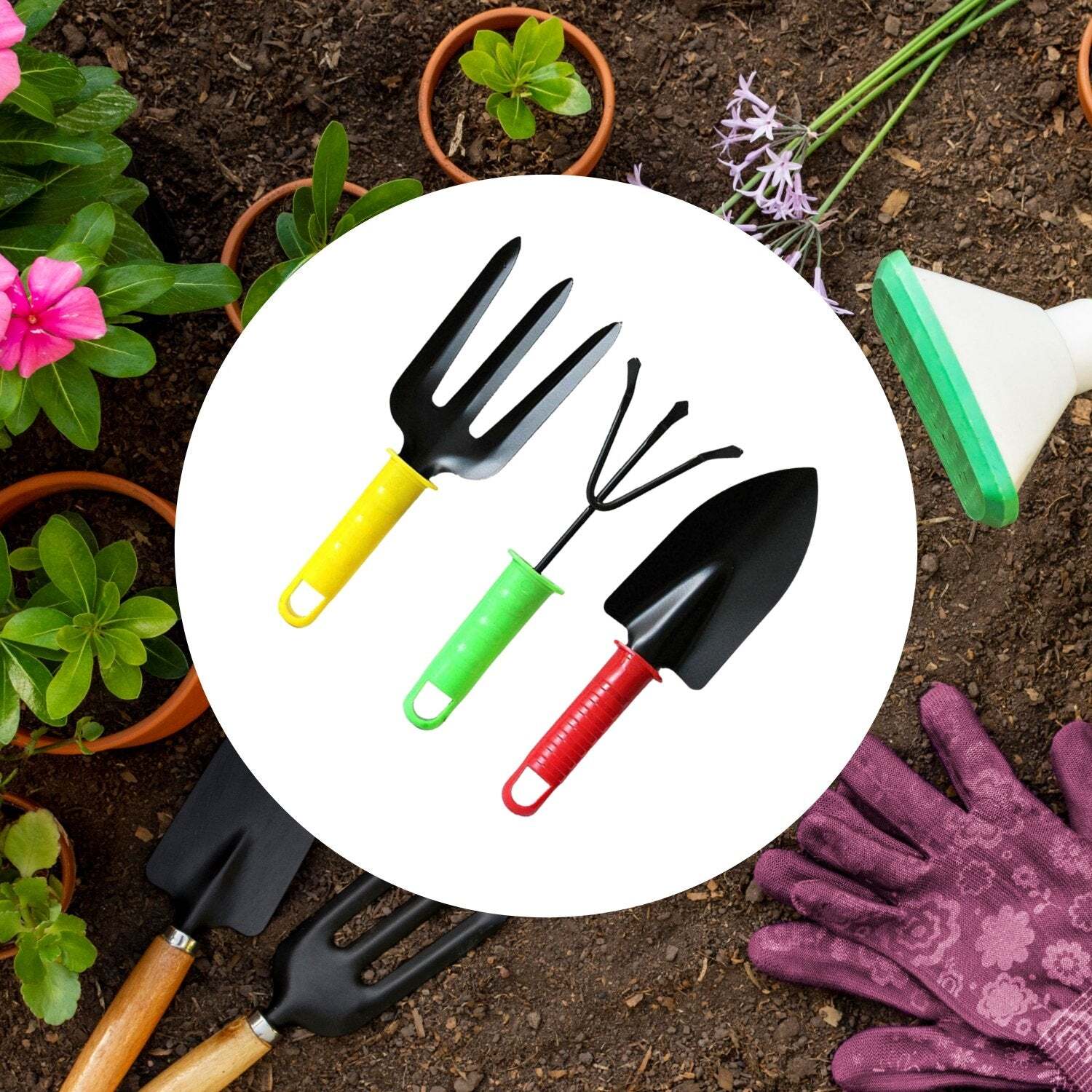 Colorful Garden Tool Set Set Of 3pc (1768) - Carbon Steel, 23*12*3 Cm, Multi / Assorted | Application: Garden Tool Set Of 3pc