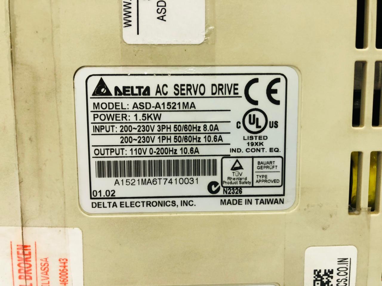 Delta Servo Drive Asd-a1521ma 1.5kw 215v