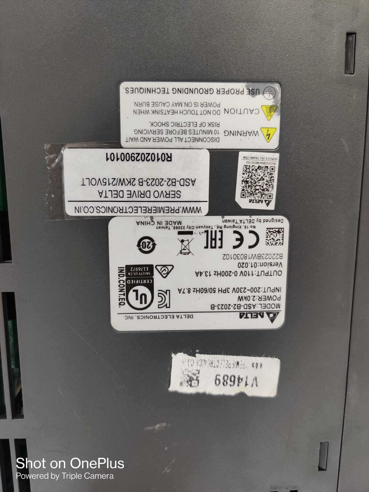 Delta Servo Drive Asd-b2-2023-b 2kw-215volt Application: Industrial